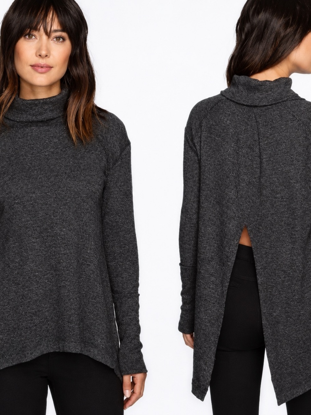 Free People We The Free Split Back Turtleneck Top Charcoal Gray Size L?